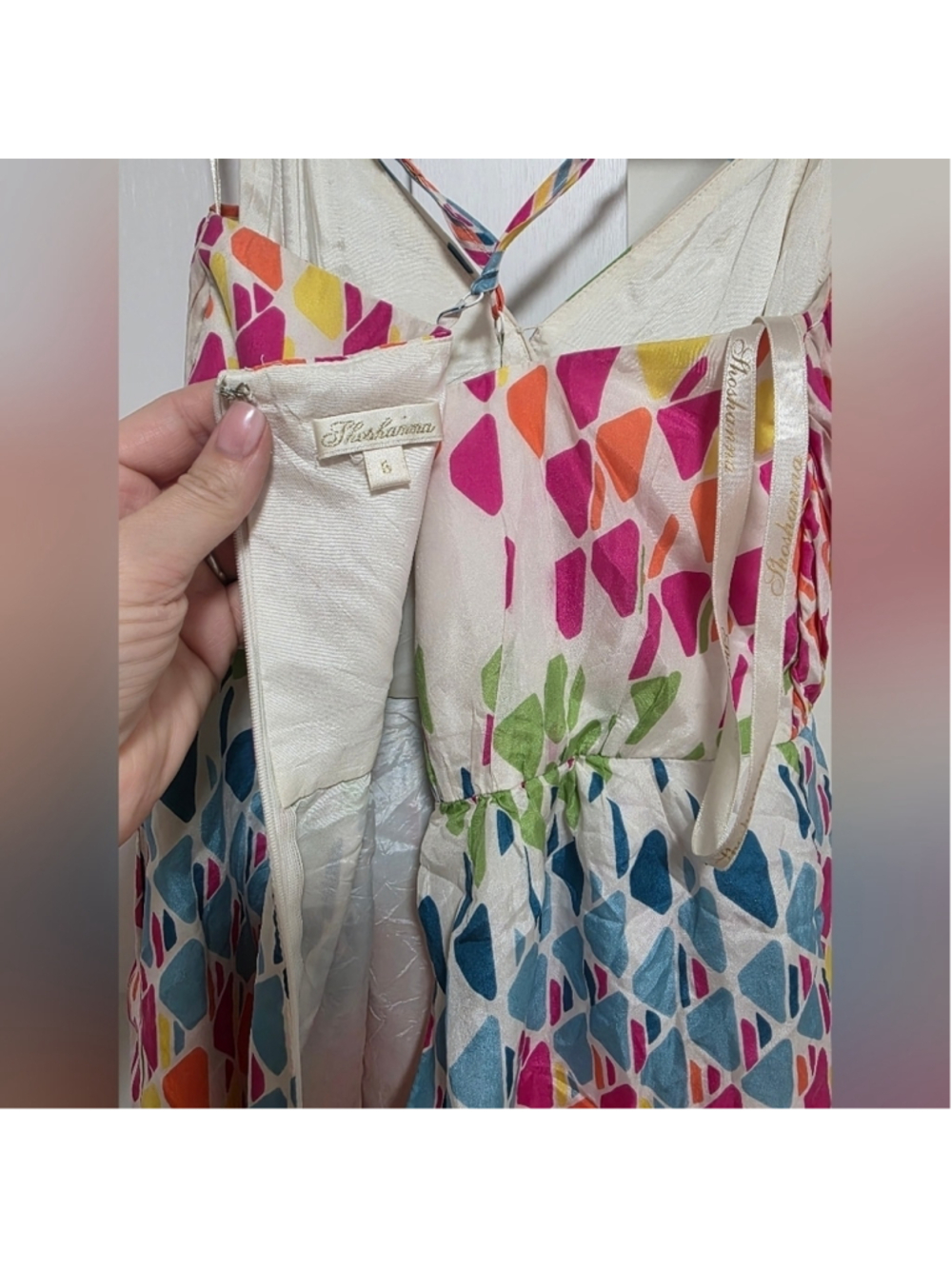 Shoshanna Mia Bright Colorful Lalique Print Silk Party Dress - Picture 15 of 15